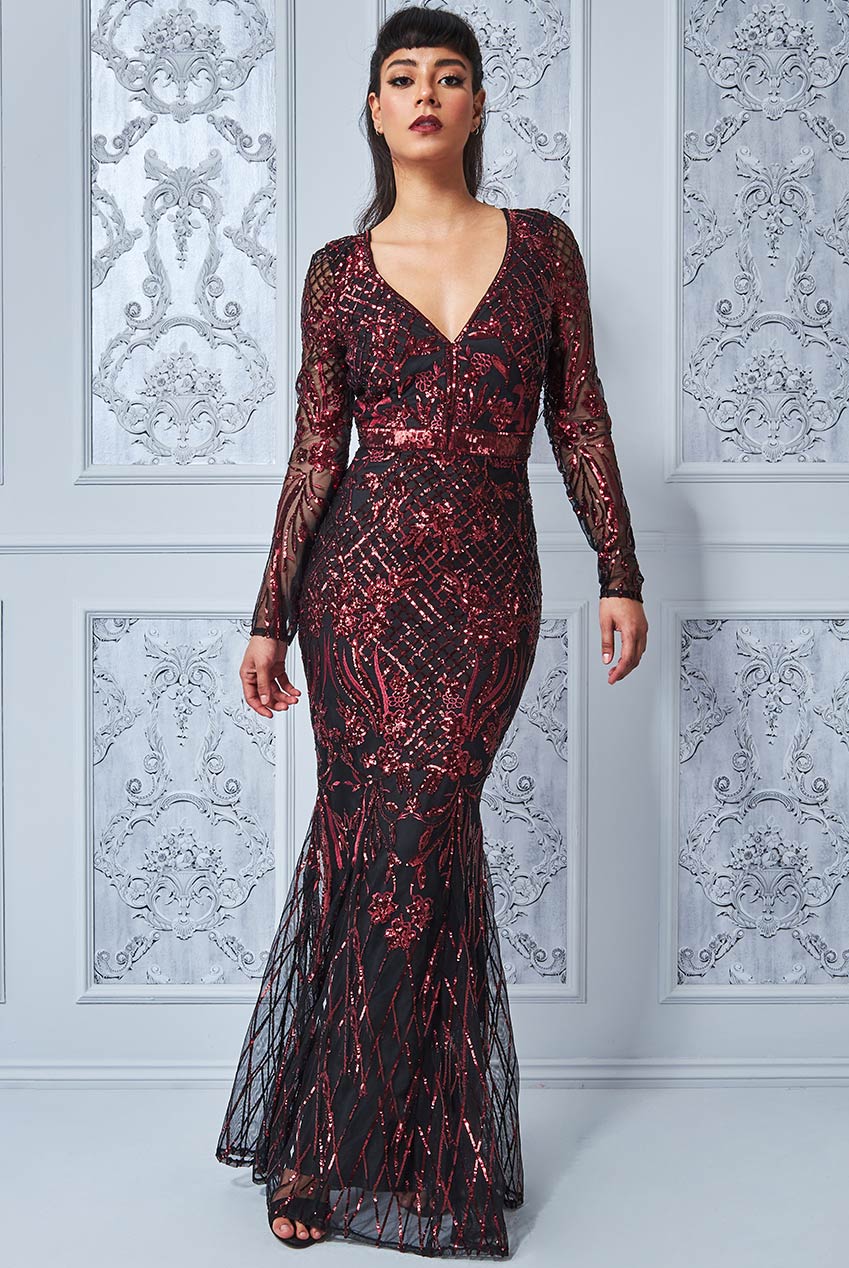 Mirella V-Neck Sequin Maxi Dress