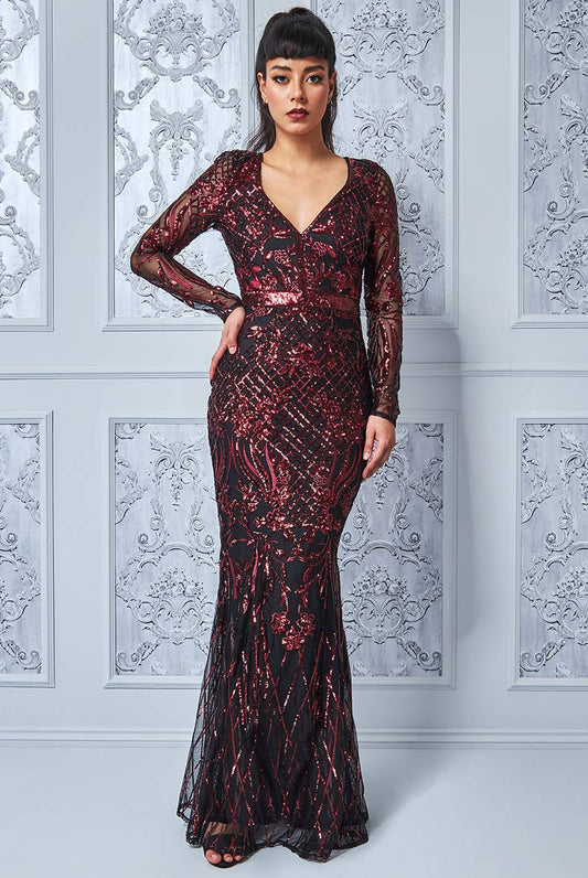 Mirella V-Neck Sequin Maxi Dress