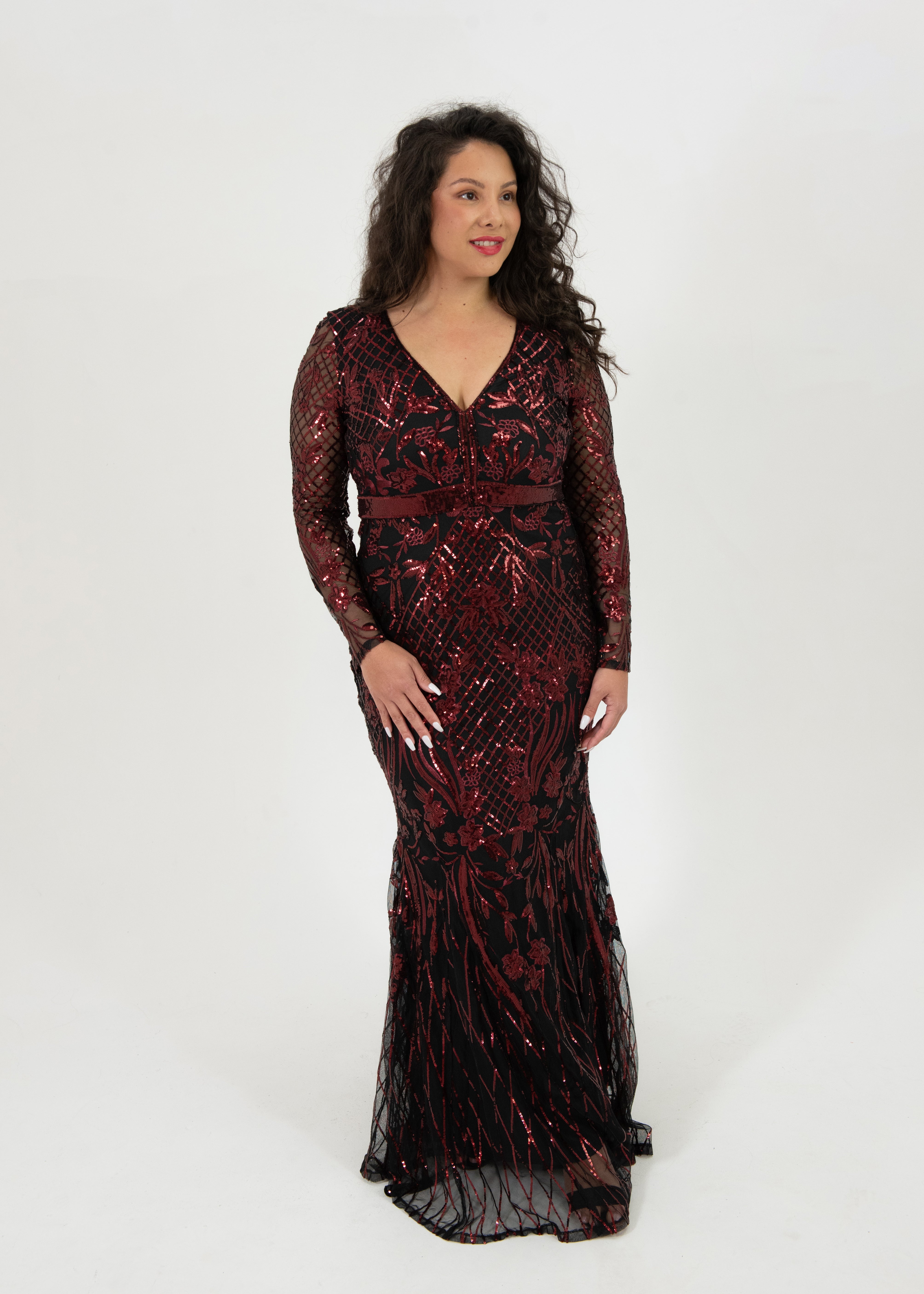 Mirella V-Neck Sequin Maxi Dress