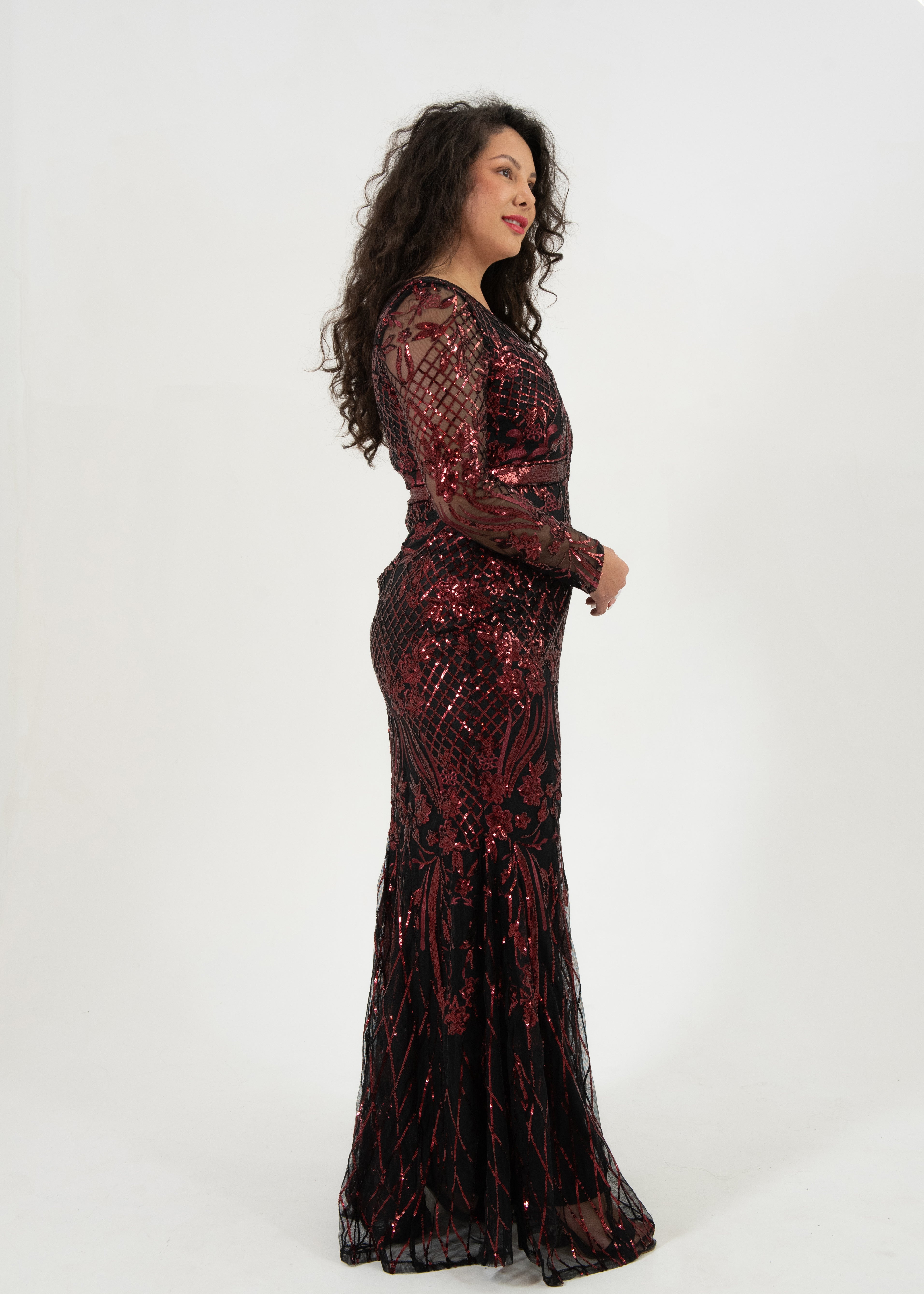 Mirella V-Neck Sequin Maxi Dress