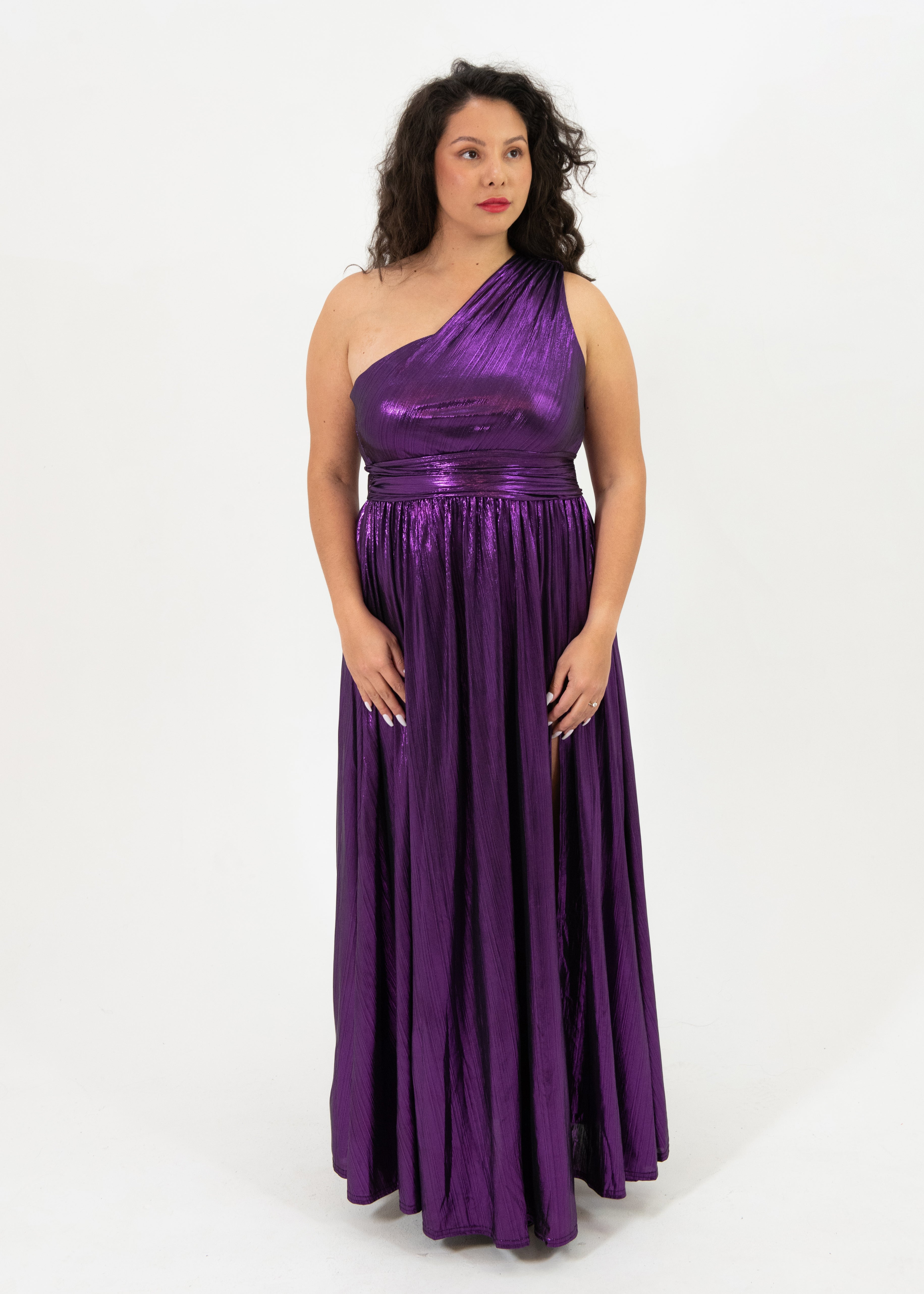 Slinky Foil One Shoulder Maxi Dress