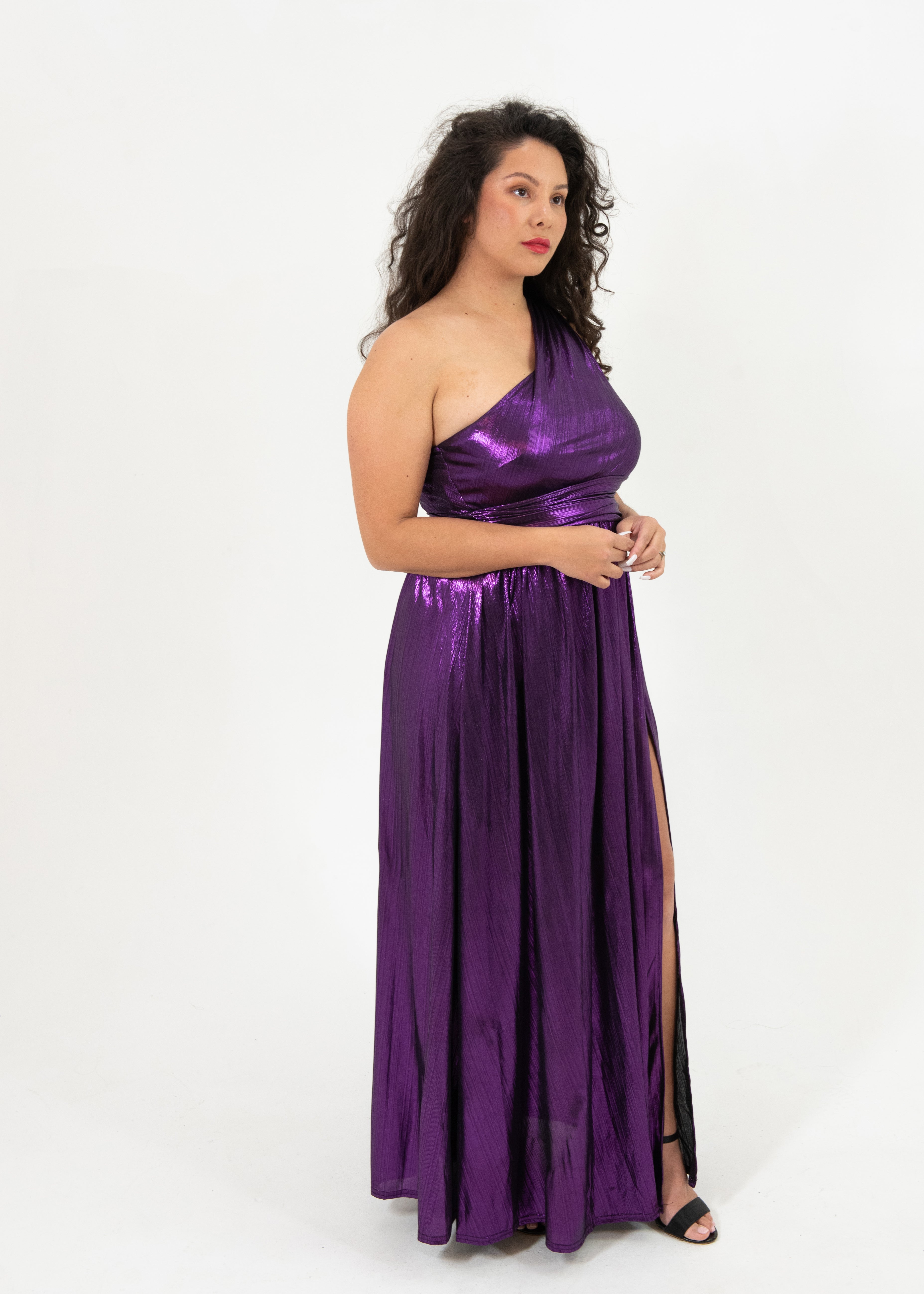 Slinky Foil One Shoulder Maxi Dress