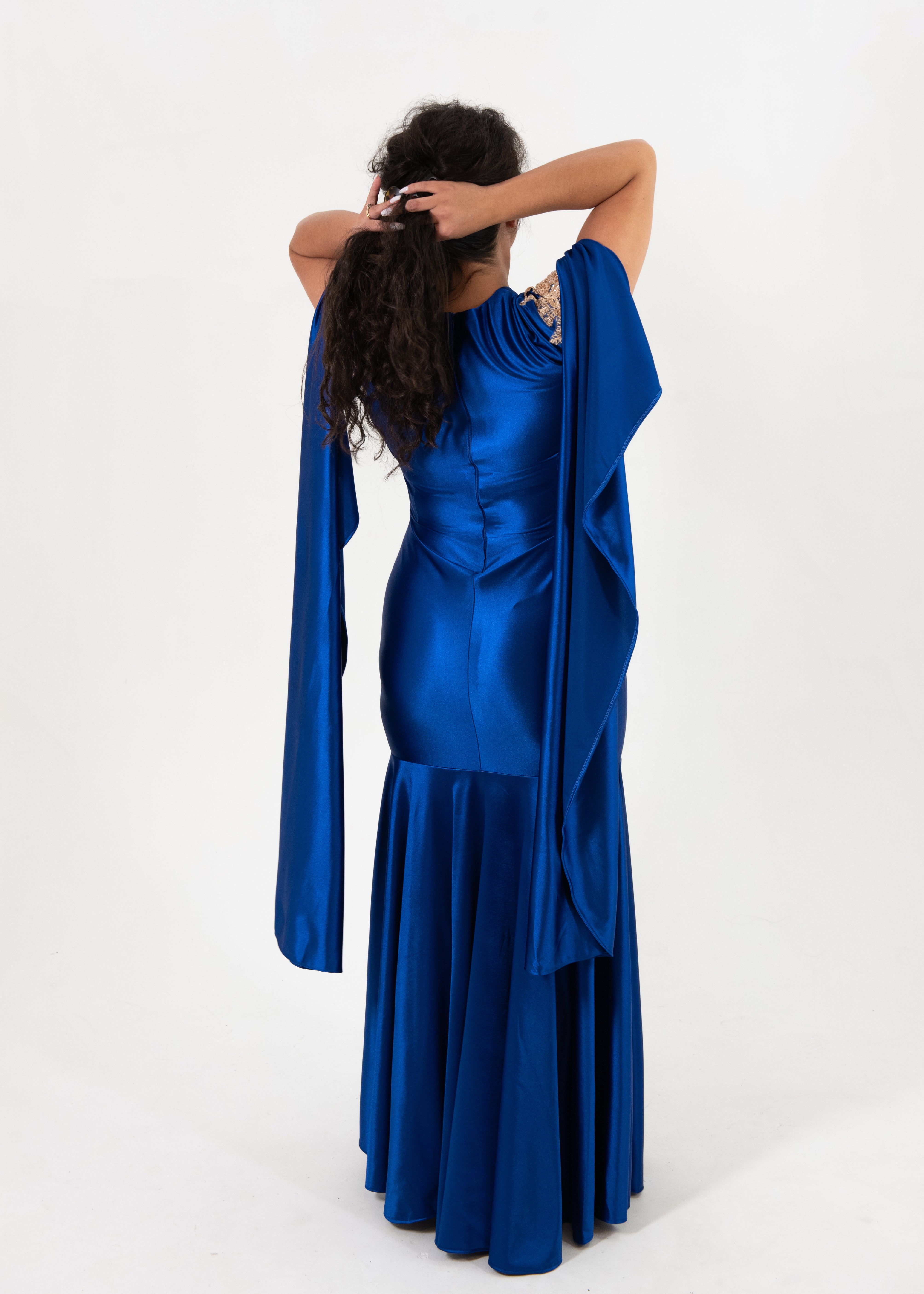 Her Majesty Loice Stretch Satin Cape Gown