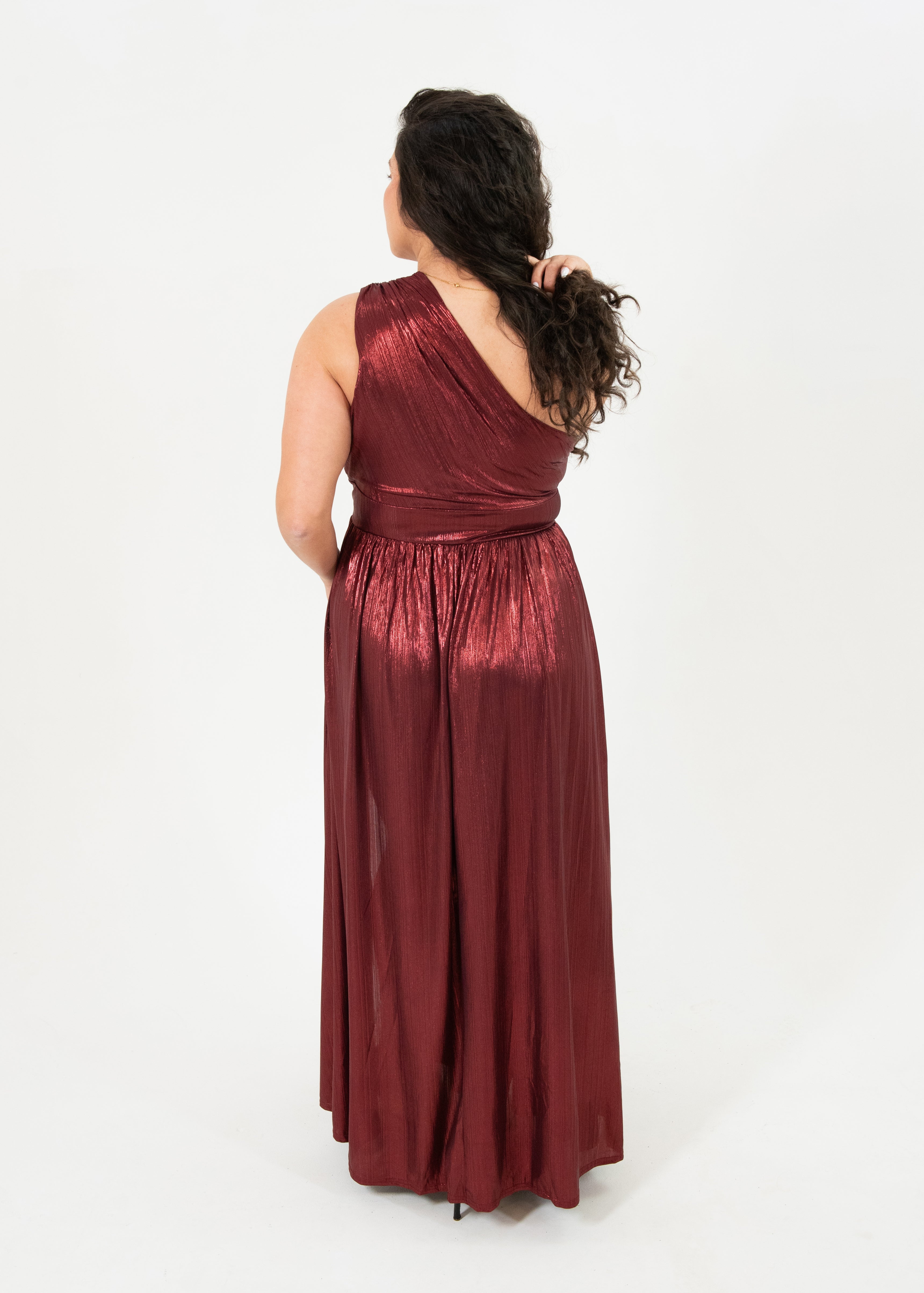 Slinky Foil One Shoulder Maxi Dress