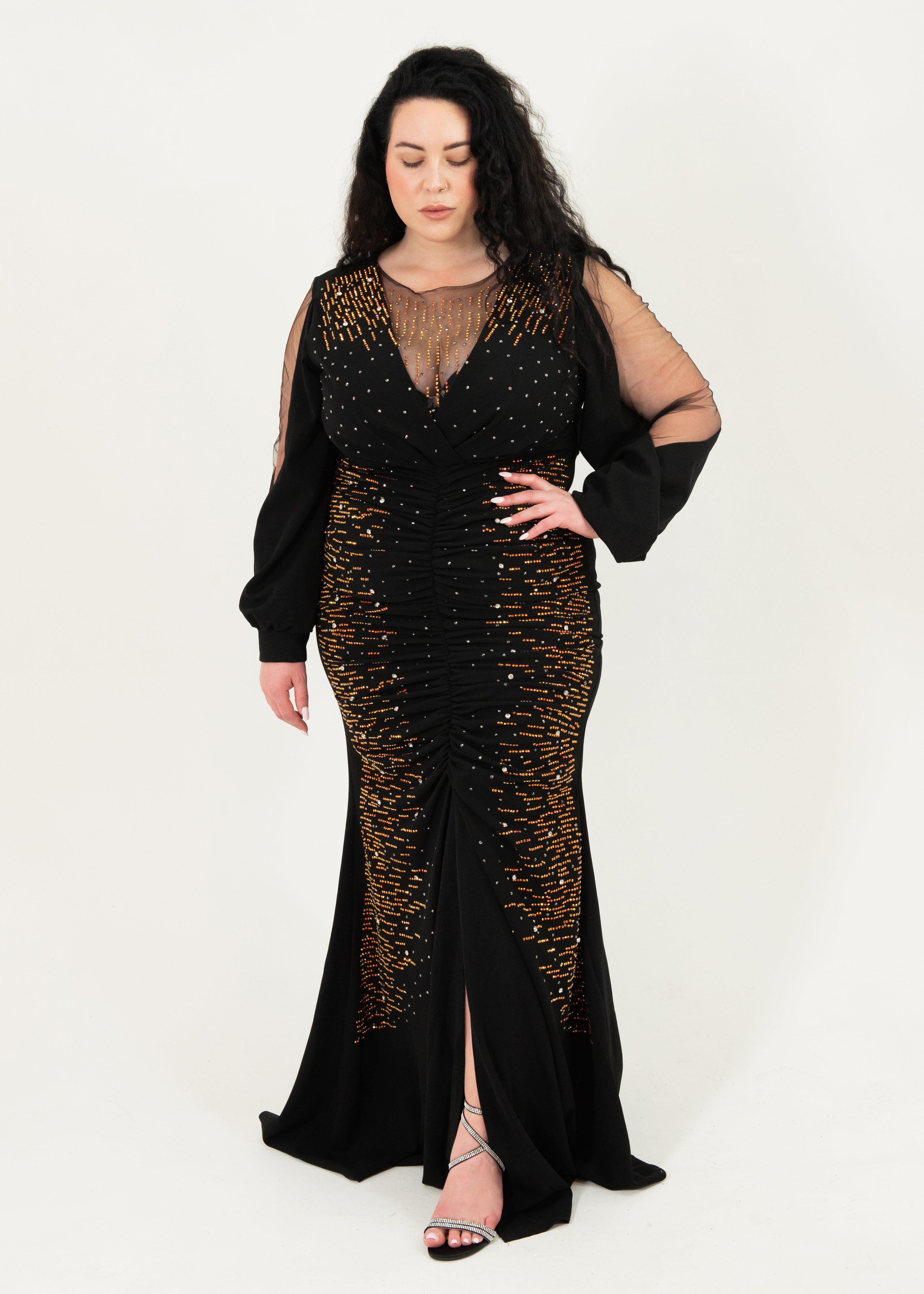 Golden Hour Plus Size Ruched Evening Gown